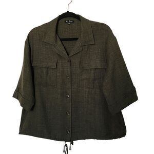 Love Maven Womens Button Front 3/4 Sleeve Drawstring Bottom Hem Top Size Large